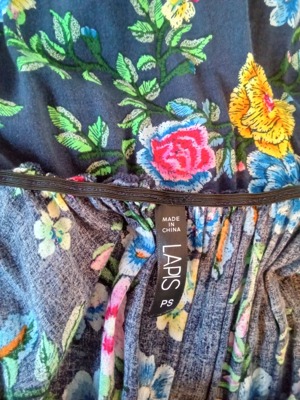 Lapis Navy Floral Tiered Sundress with Pink Yellow and Blue Blooms - Picture 3 of 8
